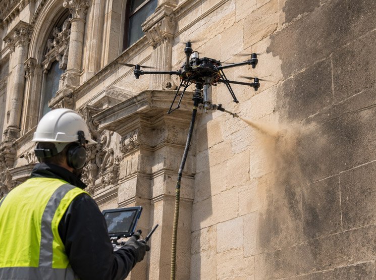 Mantenimiento de molinos eólicos con drones en parques eólicos en Carreño y resto de Asturias Cómo documentar una fachada con drones en Carreño y resto de Asturias