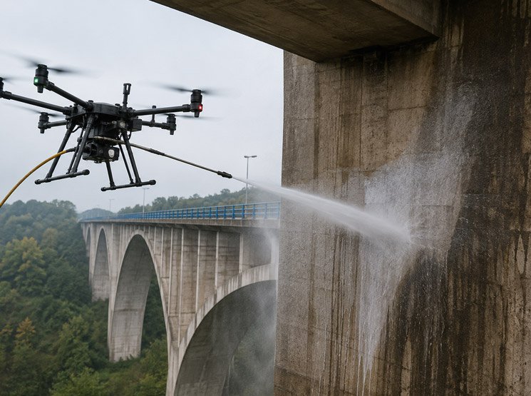Limpieza de placas solares con drones en cubiertas e instalaciones en Baztan Drones para limpiar muros y revestimientos en Baztan